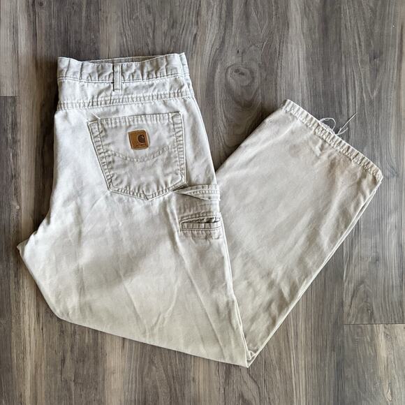 Vintage Carhartt Carpenter Pants Mens Size 36x30 Loose Baggy Tan Khaki B159 GKH - Picture 1 of 6